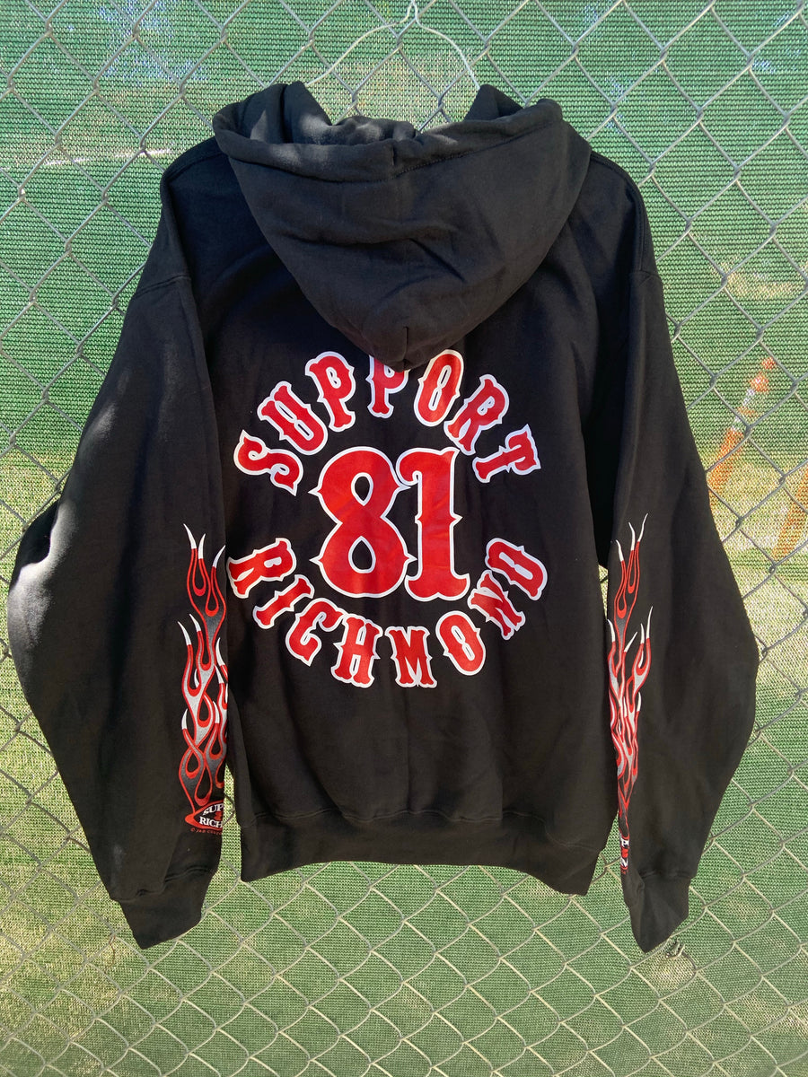 Black zip up screen print hoodie Richmondsupportgear81