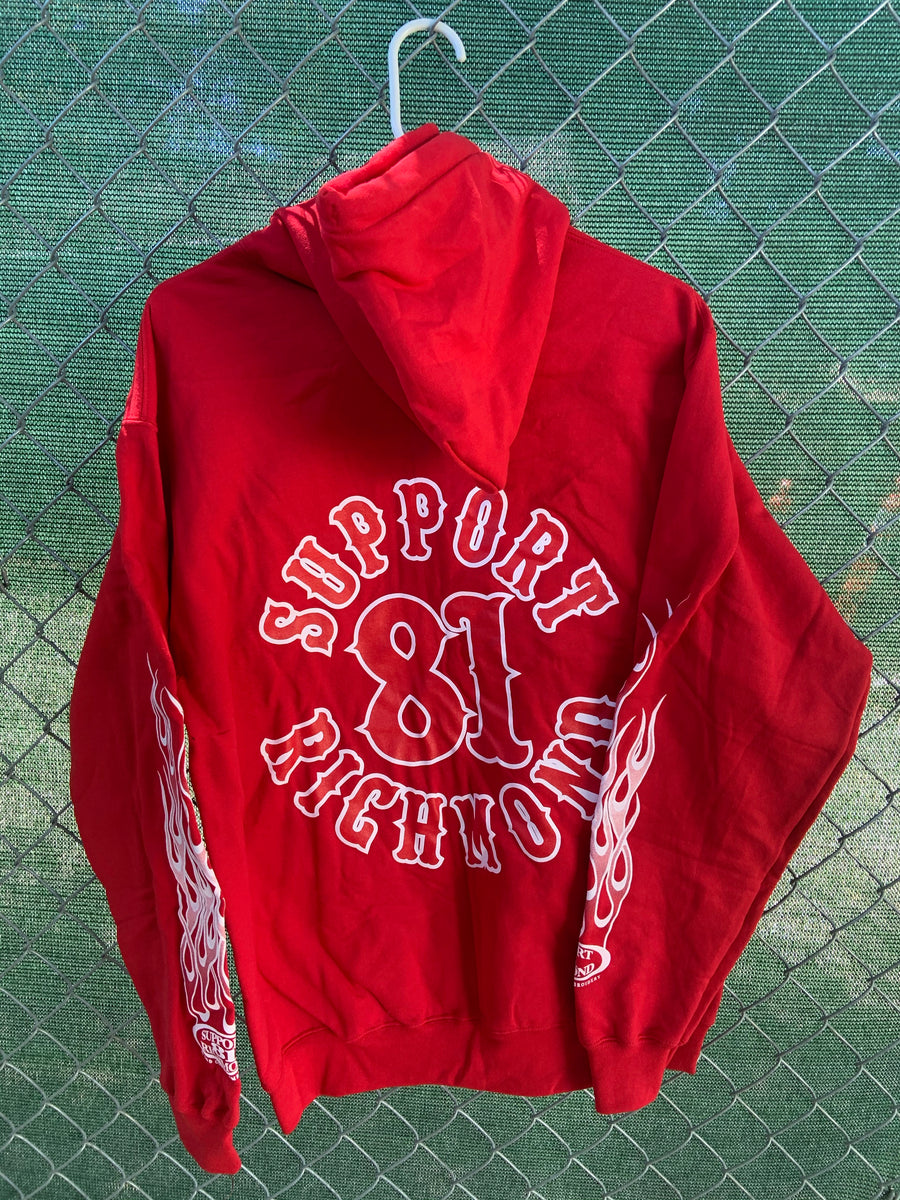 Red zip up screen print with hood Richmondsupportgear81