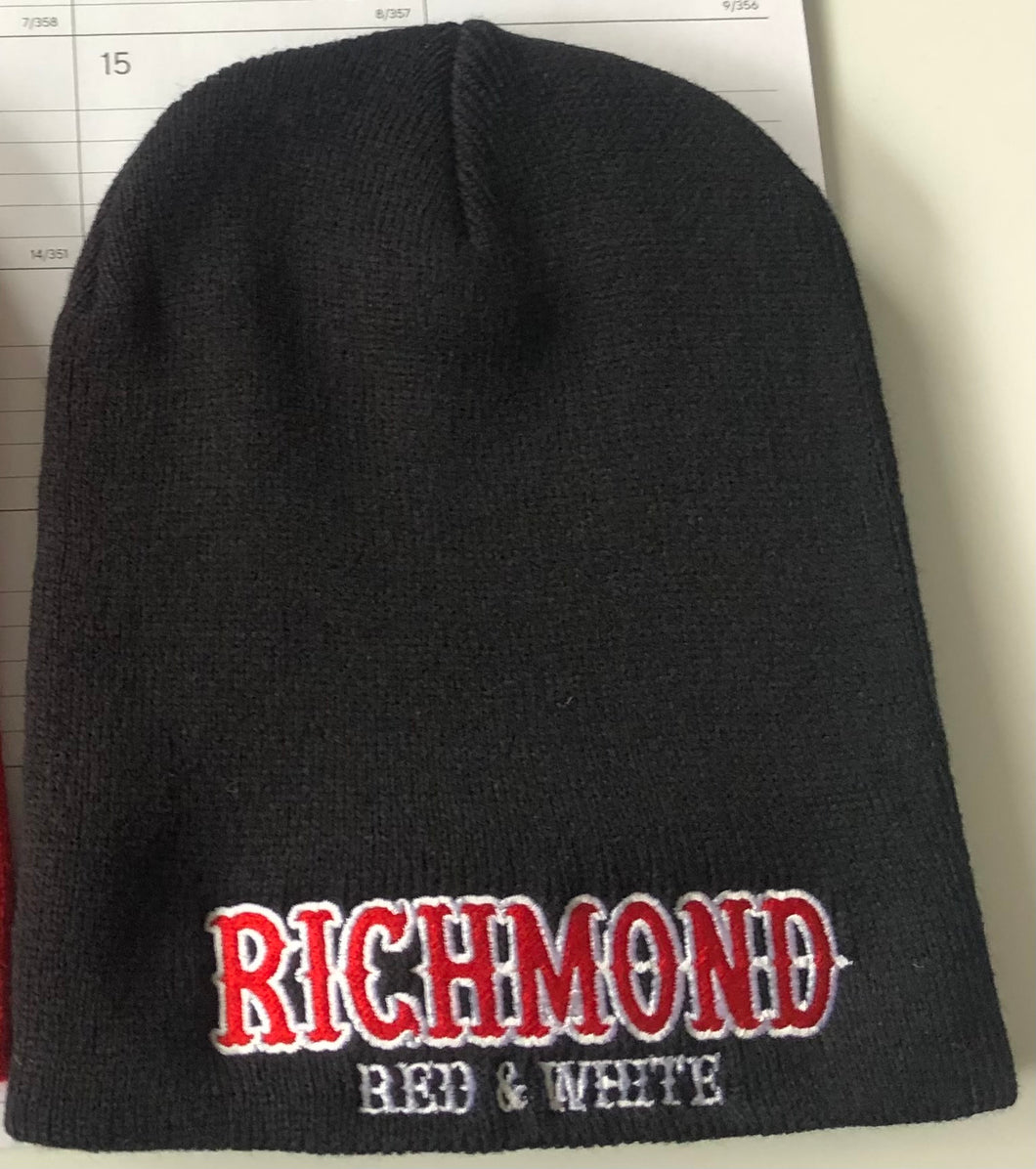 Black beanie with embroidered RICHMOND RED &WHITE on front