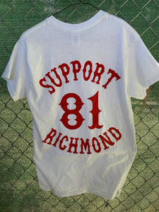 White t shirt red 81 patch