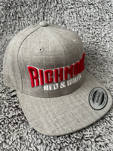 Red and white puff on grey SnapBack