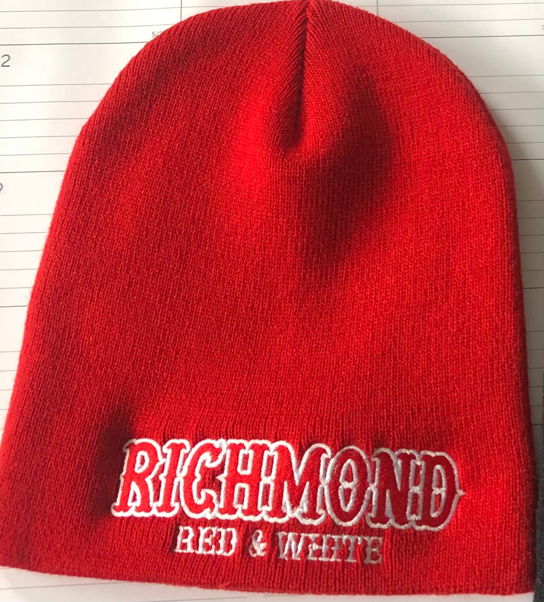 Red beanie with embroidered RICHMOND RED &WHITE on front