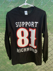 Men’s Long sleeve black shirt with big support richmond on front
