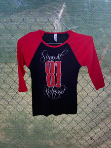 Red and black baseball t