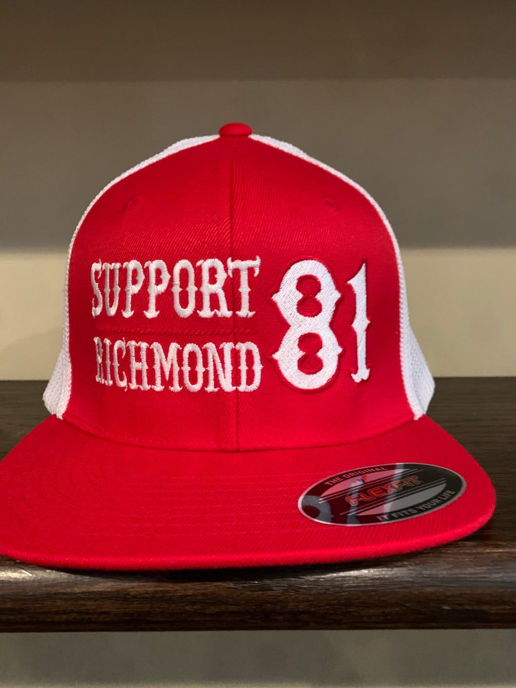 Red and White fitted trucker hat