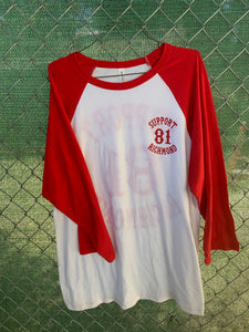 White and red 3/4 sleeve baseball shirt