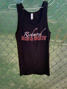 Women’s black tank top with richmond red and white on the front
