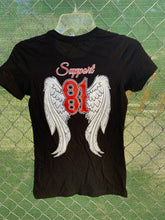 Load image into Gallery viewer, Black short sleeve with angel wings on back
