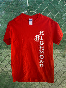 Red shirt with vertical richmond in white