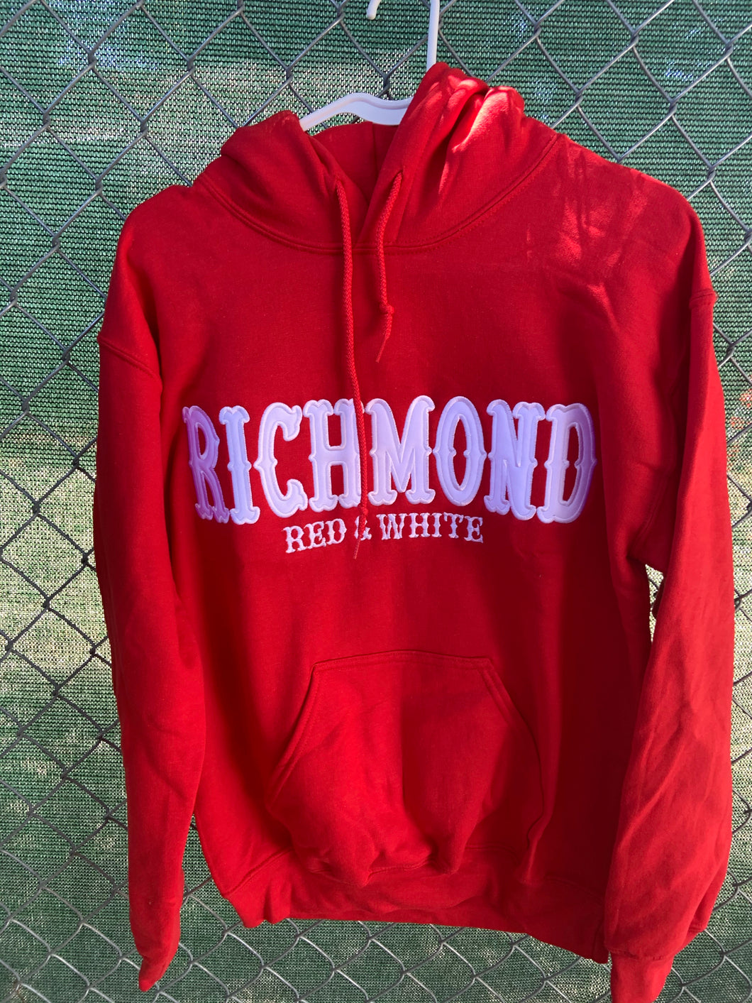Red and White Embroidered Hoodie