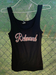 Women’s black tank top with bold richmond on front and wings on back