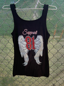 Women’s black tank top with bold richmond on front and wings on back