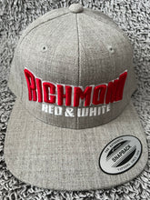 Load image into Gallery viewer, Red and white puff on grey SnapBack
